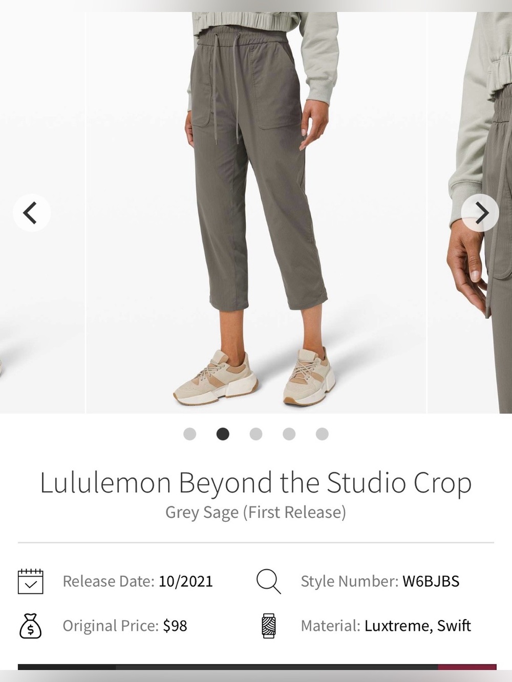 lululemon athletica Beyond the Studio Crop — Grey Sage
